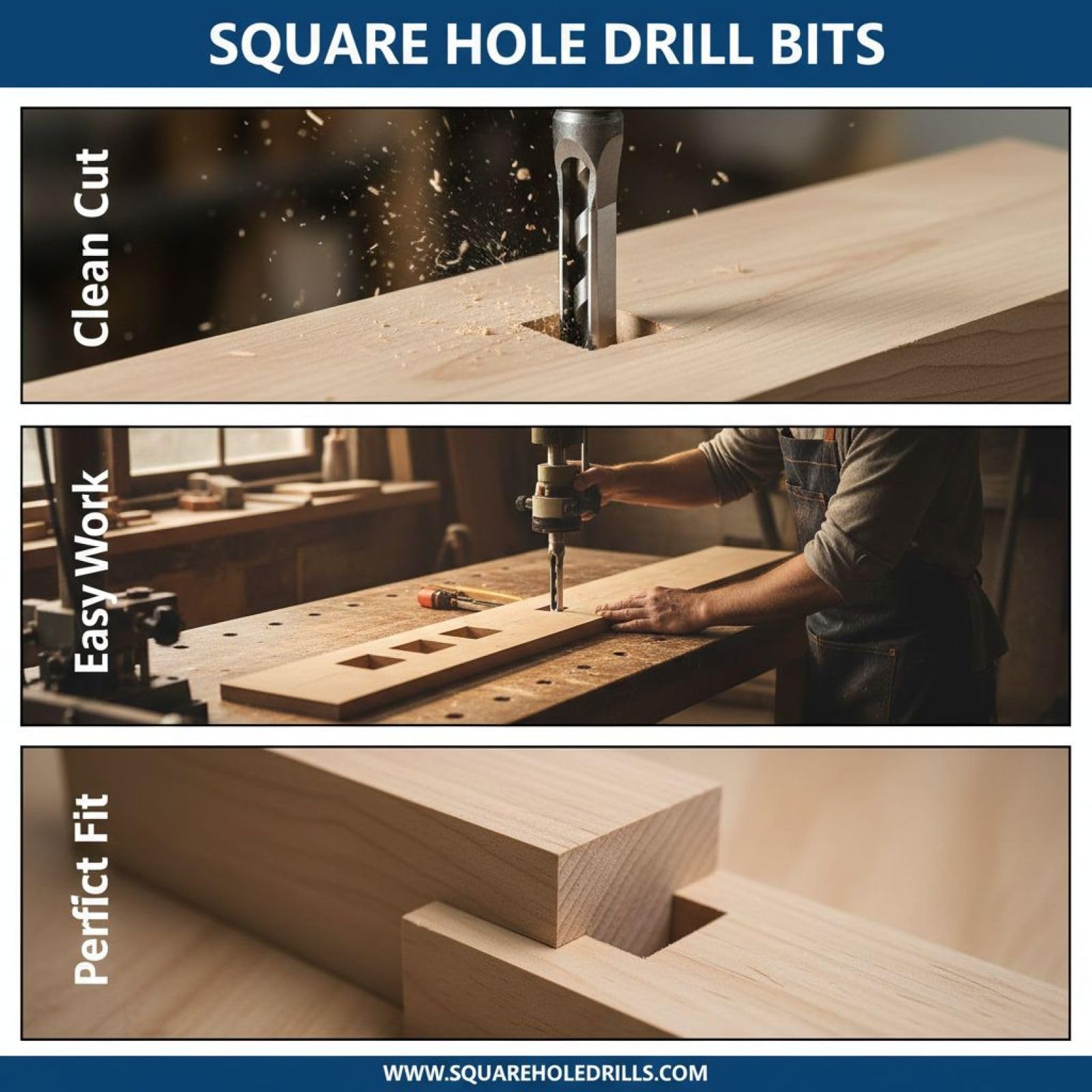 Lot de 6 forets carrés pour mortaisage, foret ciseau à bois pour menuiserie, acier argenté, 21 cm, 6 tailles, pour créer des mortaises nettes et des assemblages tenon et mortaise précis