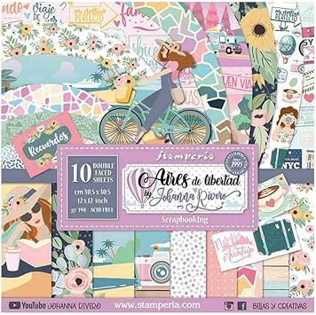 Stamperia International KFT Paper Pad 10 Sheets Double Sided Aires de Libertad, 30.5 x 30.5 12" x 12", Multicoloured