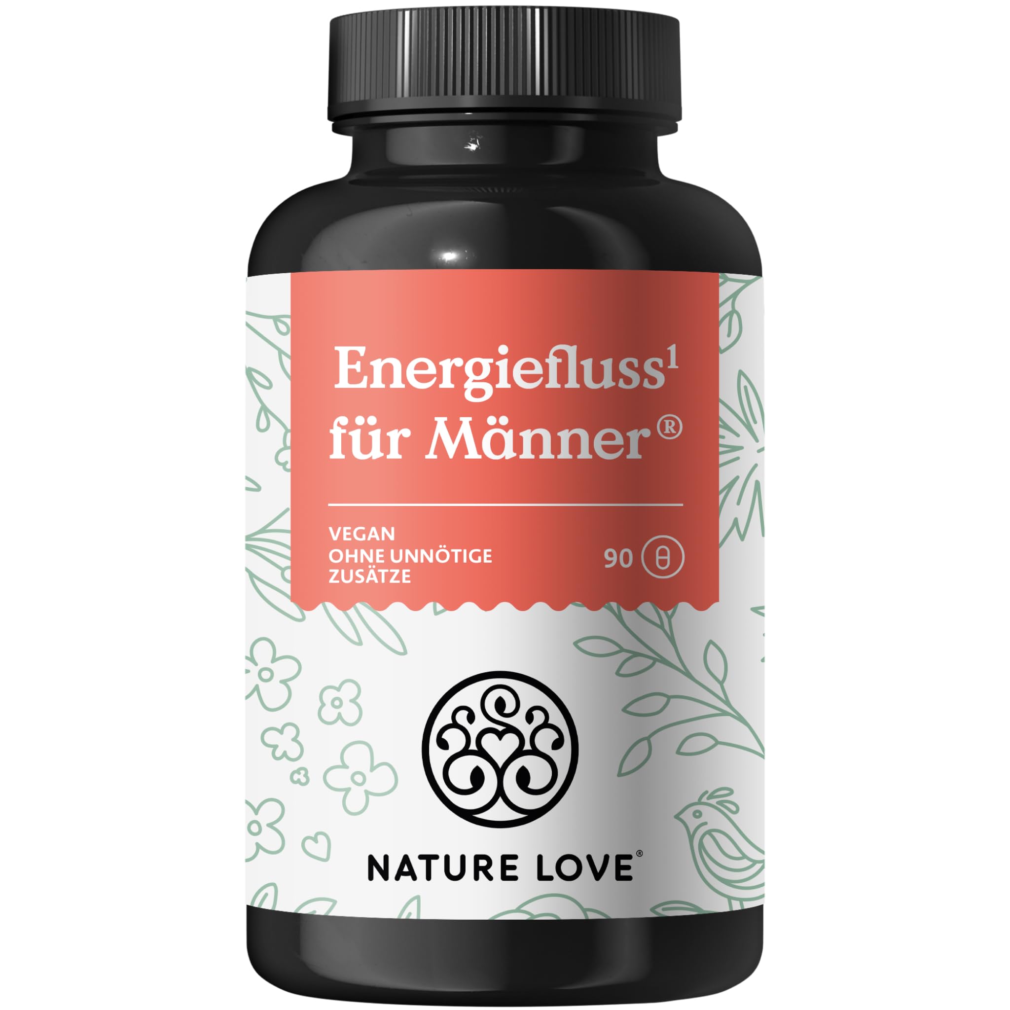NATURE LOVE® Energiefluss für Männer - 90 Kapseln - Mit Tribulus Terrestris Extrakt, Maca Extrakt, L-Arginin, L-Citrullin, Zink, Folat, Vitamin C, Pflanzenstoffen - Hochdosiert, vegan und laborgeprüft