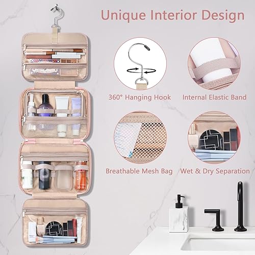 Miniatura 5 de Wedama Neceser para mujer, bolsa de aseo colgante de viaje con compartimento organizador de joyas, bolsa grande de maquillaje, bolsa de viaje