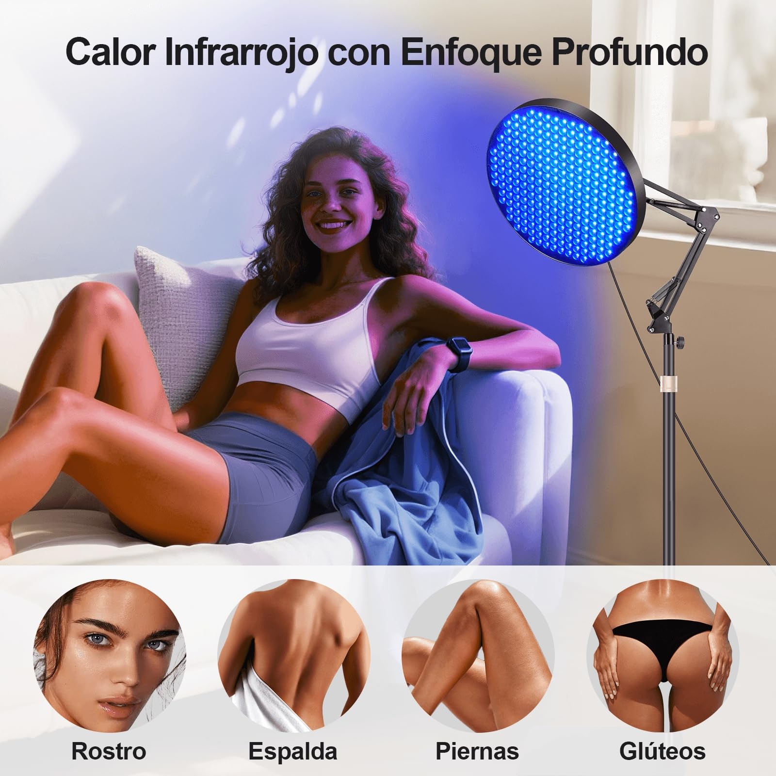 Lámparas de Bronceado 50W Solarium 250 LEDS Rostro y Cuerpo con Soporte Ajustable y Gafas - Azul