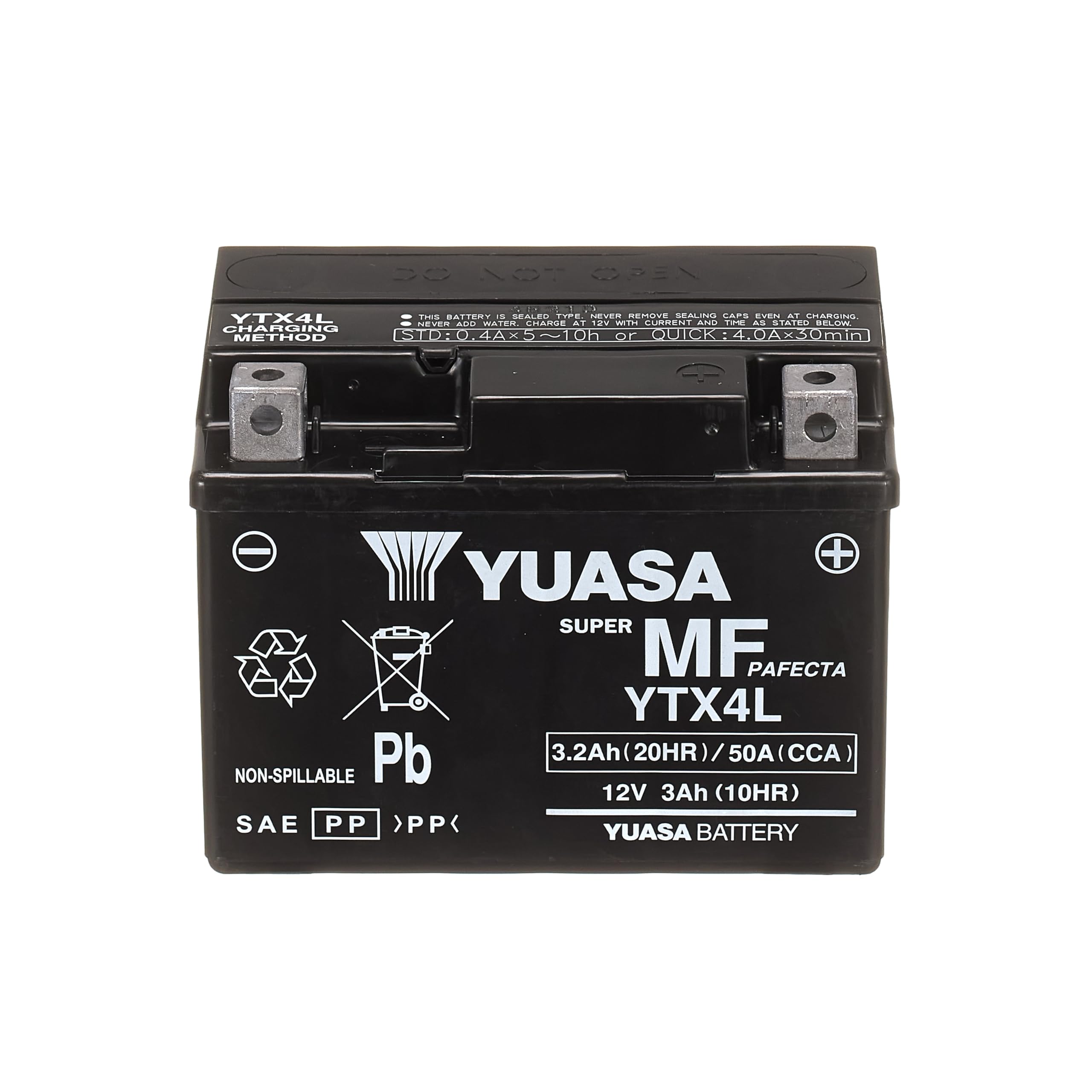 Yuasa YTX4L 12V 50 CCA Batería AGM VRLA para moto de alto rendimiento y libre de mantenimiento