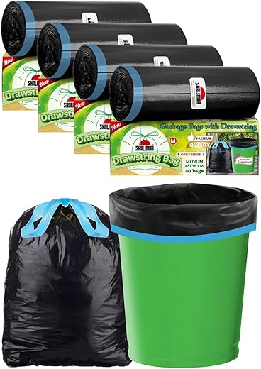 Shalimar Plastic Premium Drawstring Garbage Bags(Lavender Fragrance) Size 19 X 21 Inches(Medium)120 Count(4 Rolls) Dustbin Bag/Trash Bag-Black Color
