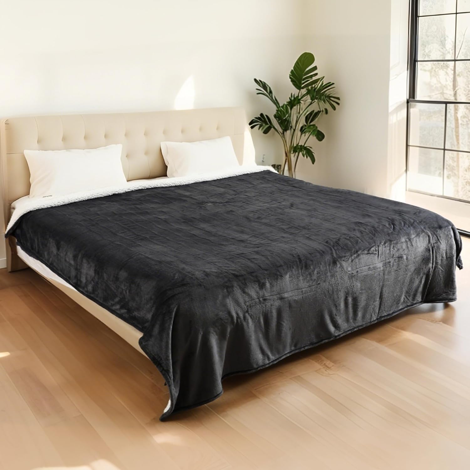 Electric Heated Blanket Full Size 72x84 Inch - Super Soft Flannel Warm Blanket with10 Heat Settings, 1-12H Auto Shut Off Timer, Machine Washable (Dark Grey)