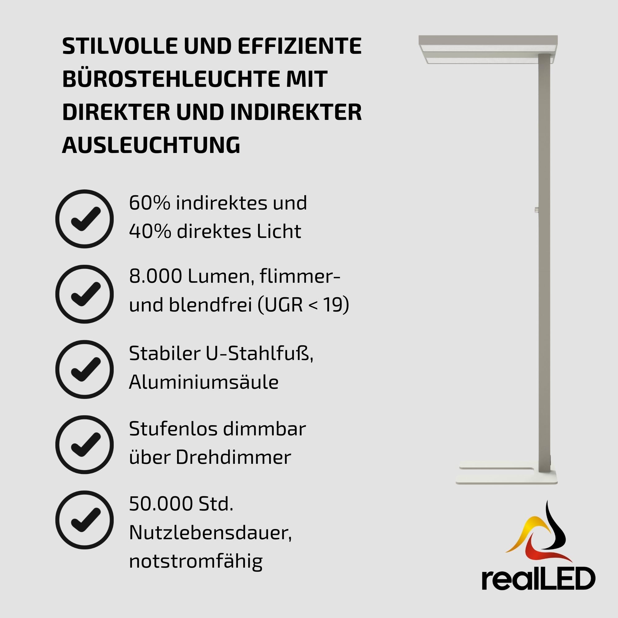 LED Büro Arbeitsplatz Standleuchte Officedesk 60 Watt 4000K