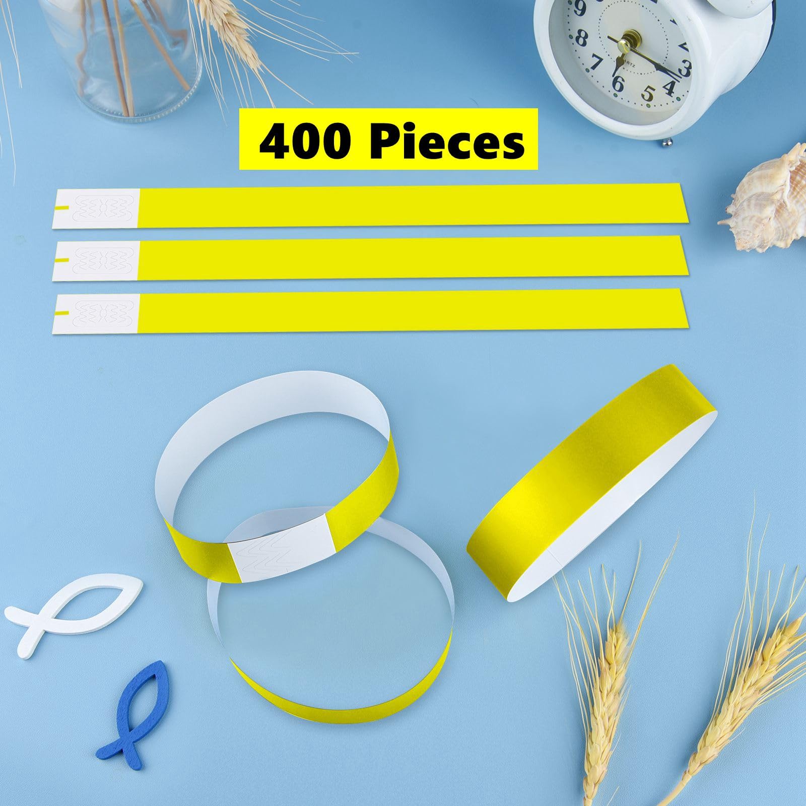 ASTARON Pulseras para eventos 400 piezas Pulseras de papel de neón para eventos Pulseras de fiesta amarillas Brazaletes a granel Pulseras de papel impermeables Pulseras para clubes Concierto
