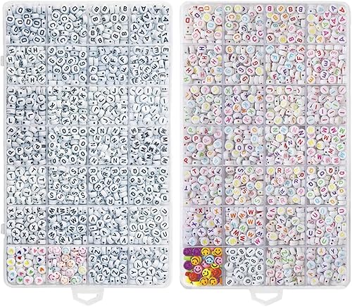 Miniatura 2 de YMSDZHL Paquete de 2500 cuentas de letras del alfabeto, 0.157 x 0.276 pulgadas A-Z y sonrisa, corazón, figura, cuentas acrílicas, cuentas para hacer