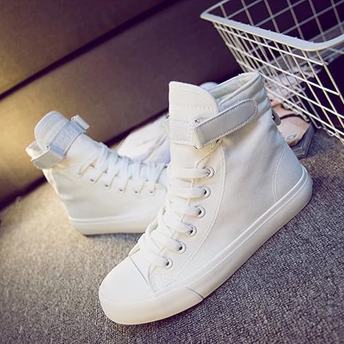 Miniatura 2 de babyhealthy Tenis de lona de caña alta, zapatos casuales para caminar, zapatos de moda con cordones y plataforma para adultos, hombres y mujeres