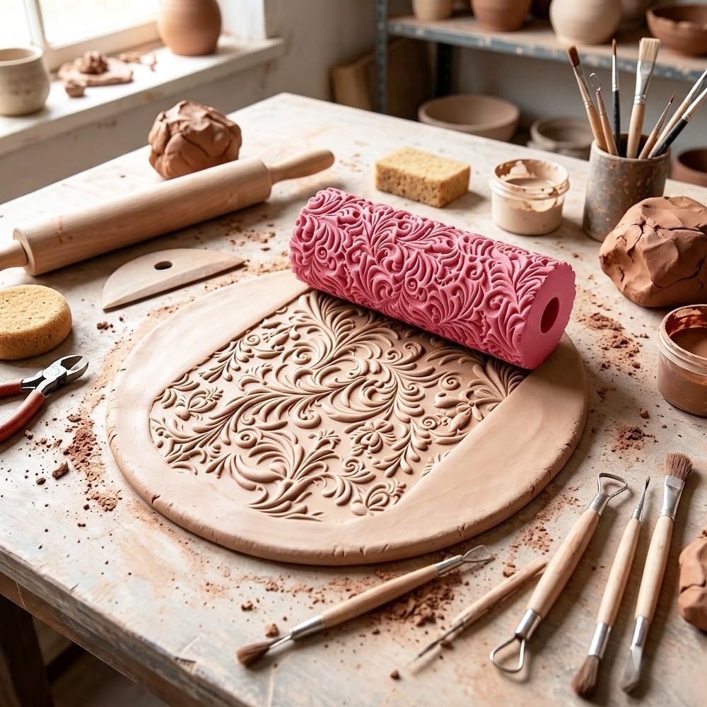 Vintage Boho Flower Polymer Clay Texture Roller Embossing Floral Clay Tools