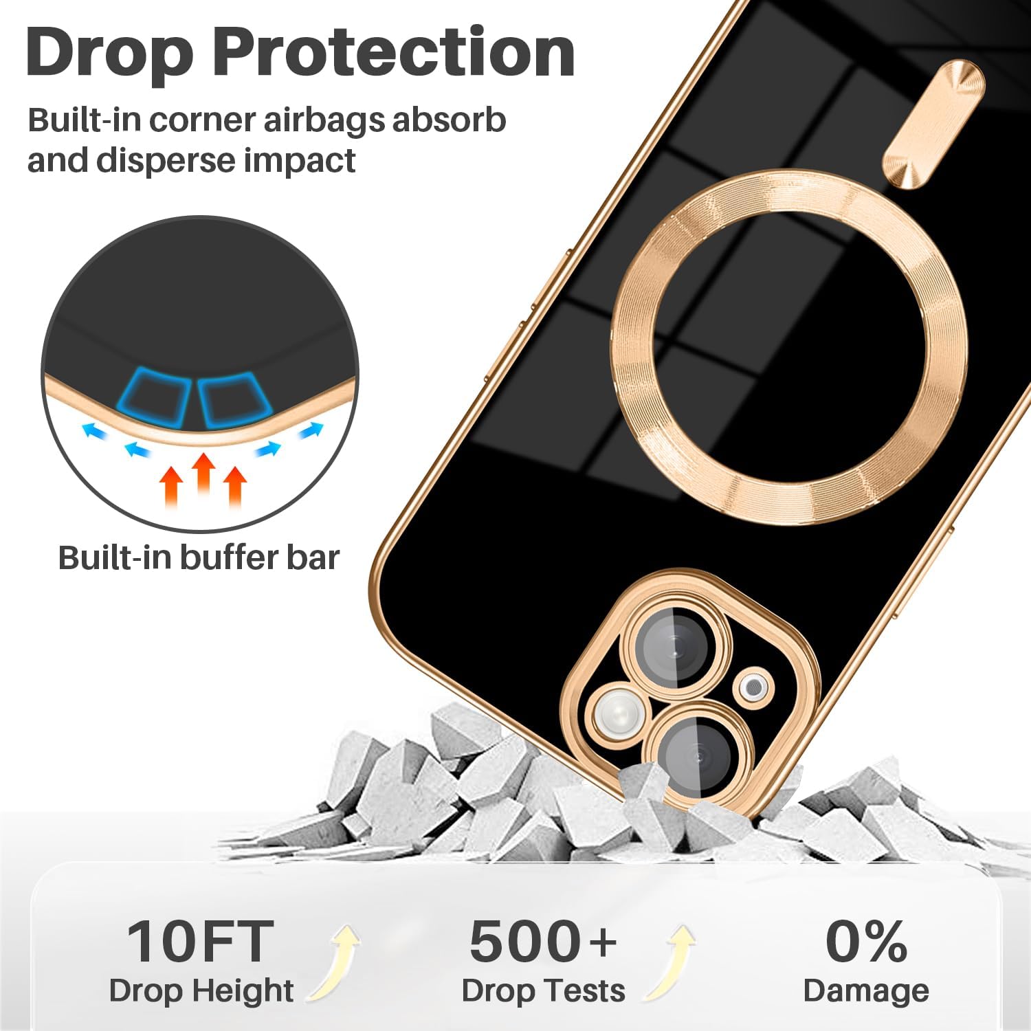 Dinick Designed for iPhone 14 Case with Magnetic [Built-in Camera Cover] Compatible with MagSafe Soft TPU Glitter Cover Anti-Scratch Protective Slim for iPhone 14 Case Black and Gold - Image 5