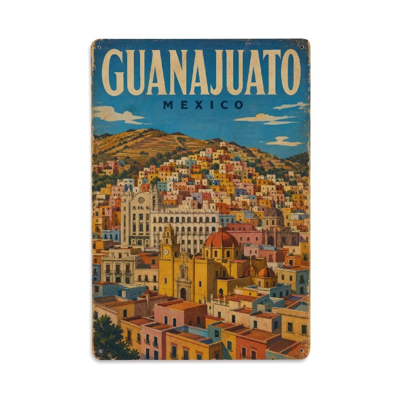 Retro Travel Mexico Guanajuato Metal Tin Sign
