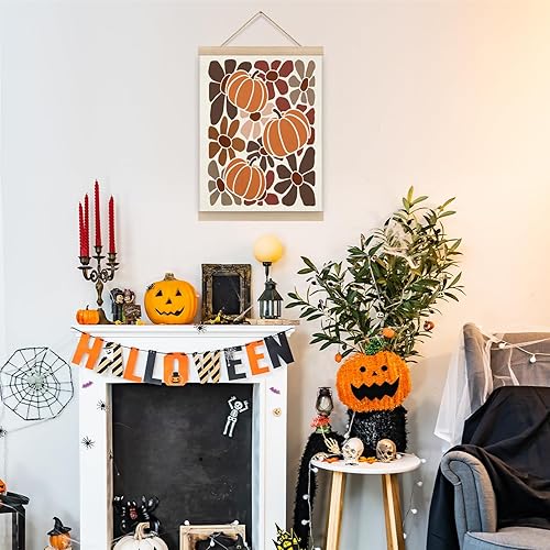 Miniatura 2 de ZOFGUO Arte de pared de calabaza de otoño, Groovy 70, marco para colgar pósteres de calabaza, estilo retro bohemio y floral, decoración de pared