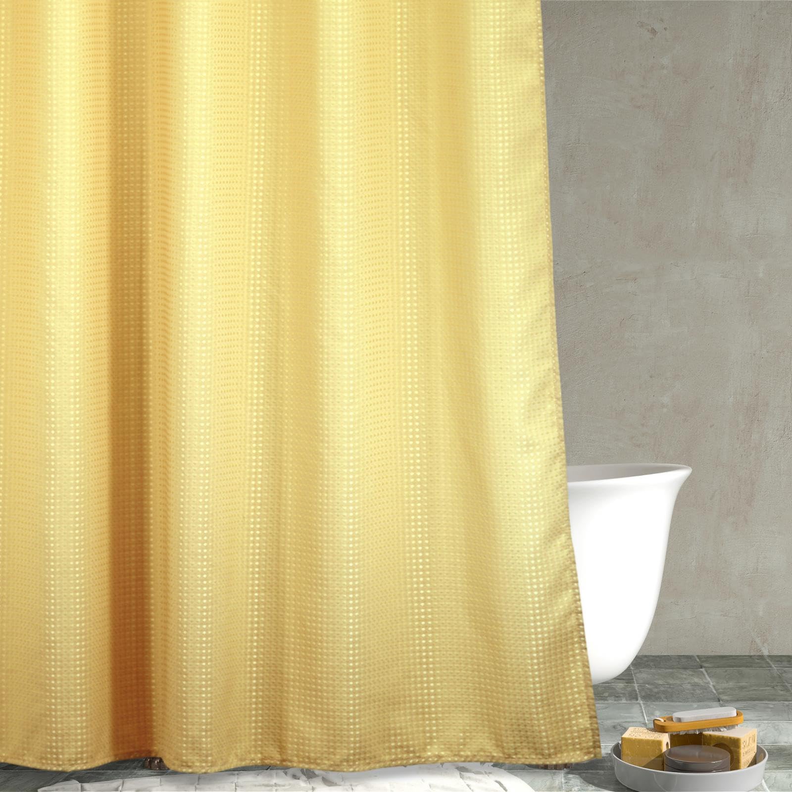 Popkozzi Yellow Long Fabric Shower Curtain: 78 Inch Waffle Weave Heavy Duty Shower Curtains for Bathroom