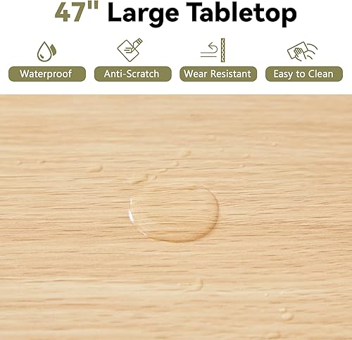 Miniatura 4 de Mesa de comedor redonda campestre con nervaduras para 4, mesa de cocina circular de 47 pulgadas con base de pedestal de madera, mesas de cena para