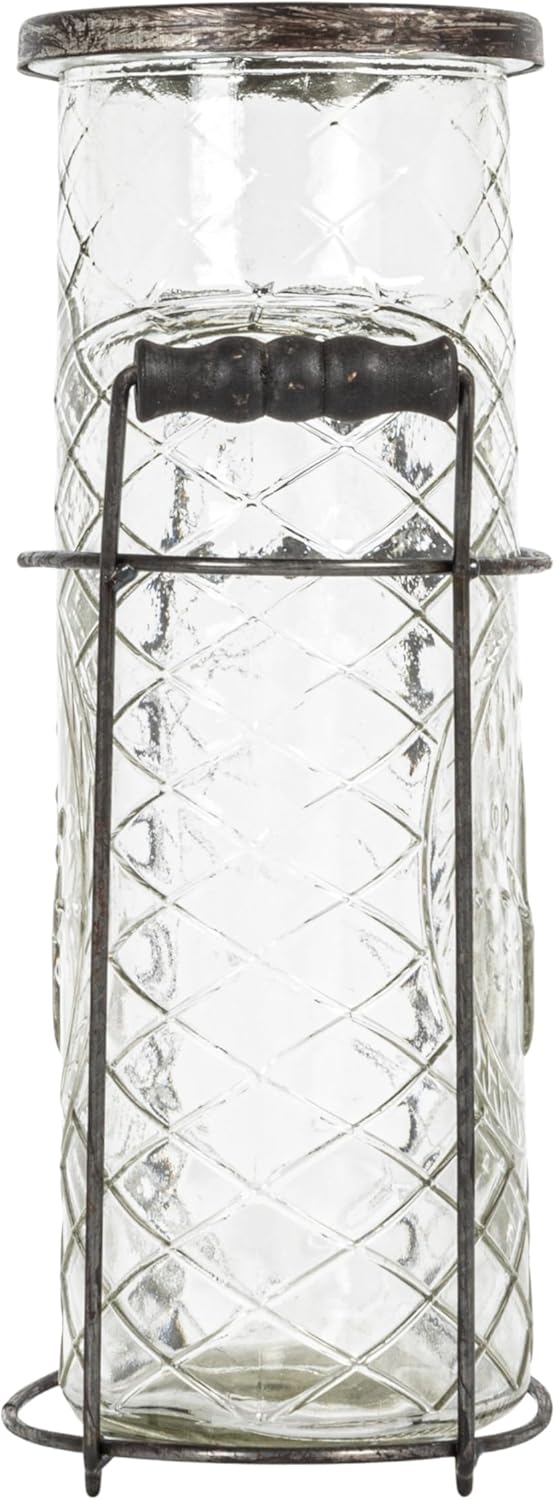 Creative Co-Op Glass vase in Metal Stand with Metal Frog Lid - Image 7