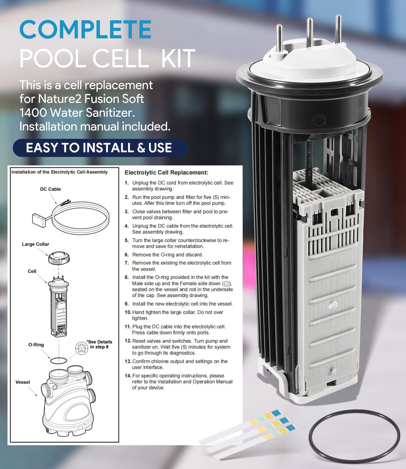 Upgrade R0503000 Cell Kit Replacement for Zodiac Nature2 Fusion Soft FSOFT1400, Fit for Zodiac Jandy Nature 2 Fusion Soft 1400 Cell Kit, for Swimming Pools up to 40,000 Gallon, O-Ring Included