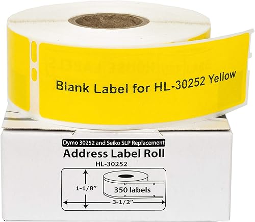 Vista 6 de HOUSELABELS DYMO 30252 - Etiquetas de dirección amarillas compatibles (1-1/8 x 3-1/2 pulgadas), adhesivo permanente fuerte, compatibles
