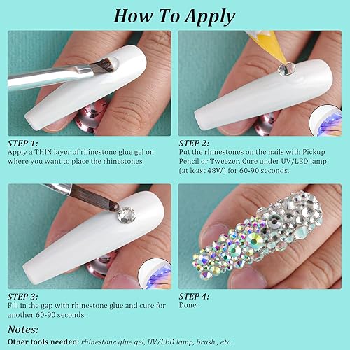 Miniatura 7 de Juego de cristales blanco transparente y AB, en 6 tamaños con lápiz recogedor, pinzas para manicura con brillo iridiscente, maquillaje, decoración,