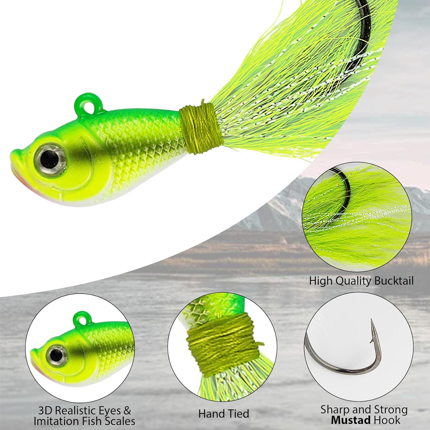 Eupheng Bucktail Jigs, 1/4oz-2oz Saltwater Bucktail Fishing Jigs Surf Fishing Hair Jig for Freshwater Saltwater Bass Bluefish Walleye Snook