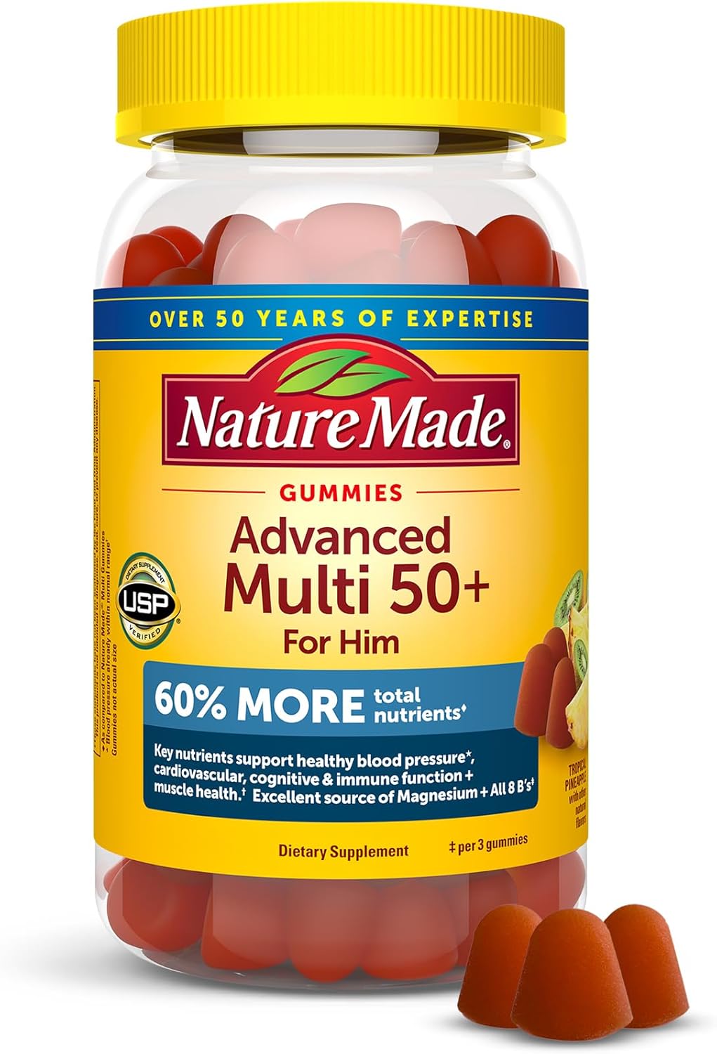 Nature Made Advanced Multivitamin Gummies 50+ for Him, 84 Gummies, 28 Day Supply