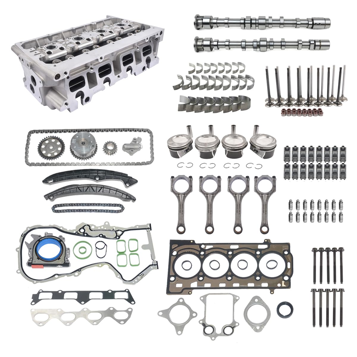 Kit catena distribuzione pistone guarnizione testata compatibile con Pas-sat Je-tta G0lf Oc-tavia Le-on Al-tea A3 1.4TSI 03C198401A