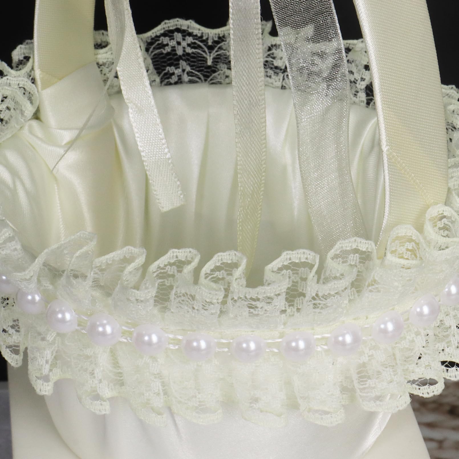 Weißer Tüll-Blumenmädchenkorb Mit Perlen Und Strass – Elfenbeinfarben, Leicht, Für Hochzeiten & Feste