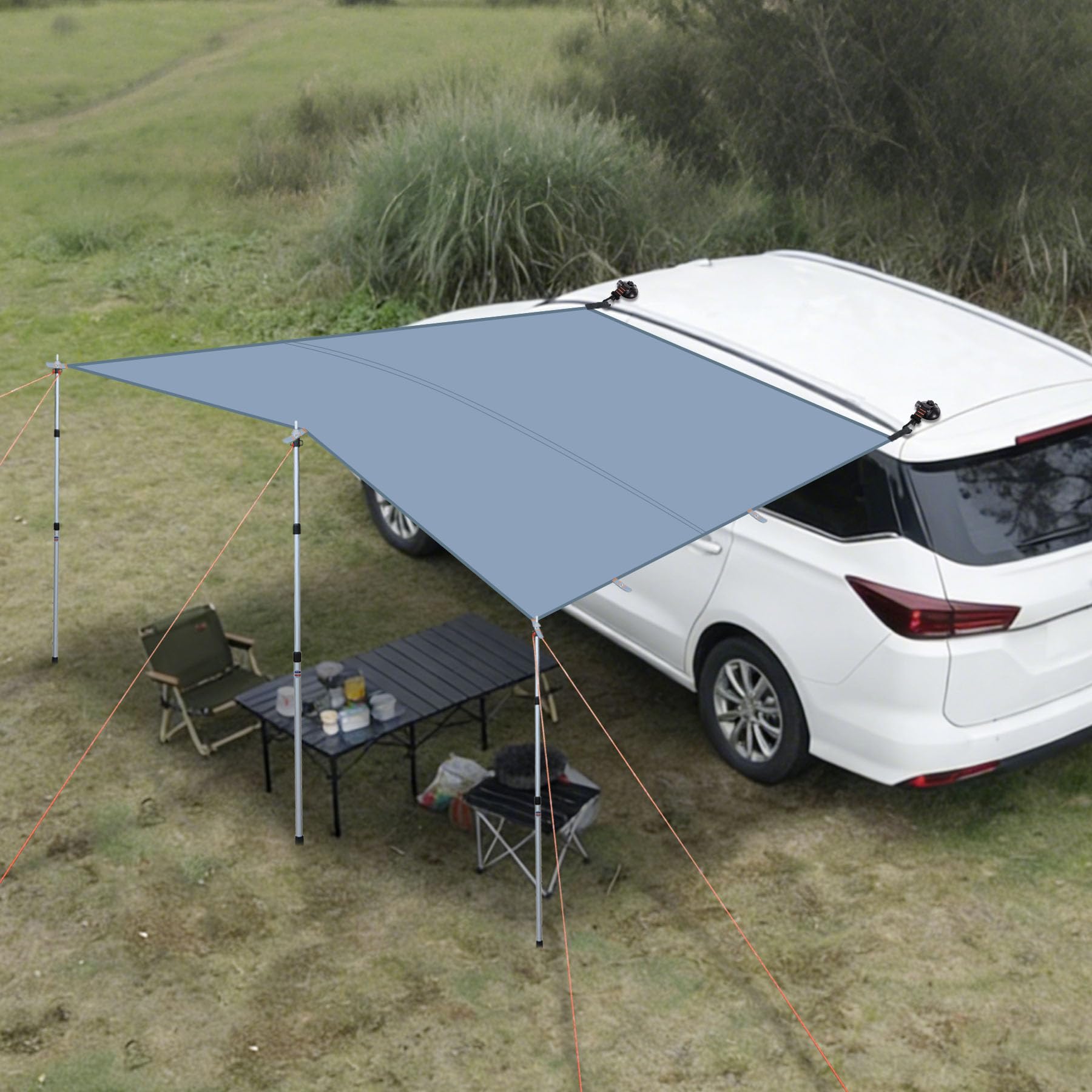 REDCAMP Sonnensegel Auto, Markise für Kleiner Wohnwagen, 2,5 x 2,4 m | 2 Keder (6/8mm), 2 Saugnäpfe, 3 Zeltstangen, 5 Windseile, wasserdicht, UV-Schutz, Vorzelt für SUV Van Camping