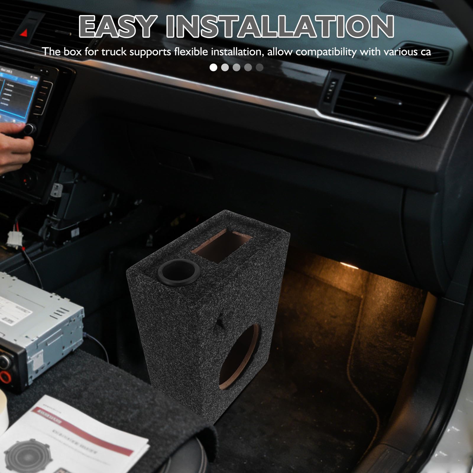 Cassa Acustica Quadrata Ultra Sottile, Box Subwoofer 6,5 Pollici in Legno e Feltro, Nero, per Car Audio e Audio Equipment, Installazione Facile, per Veicoli e Eventi All'aperto