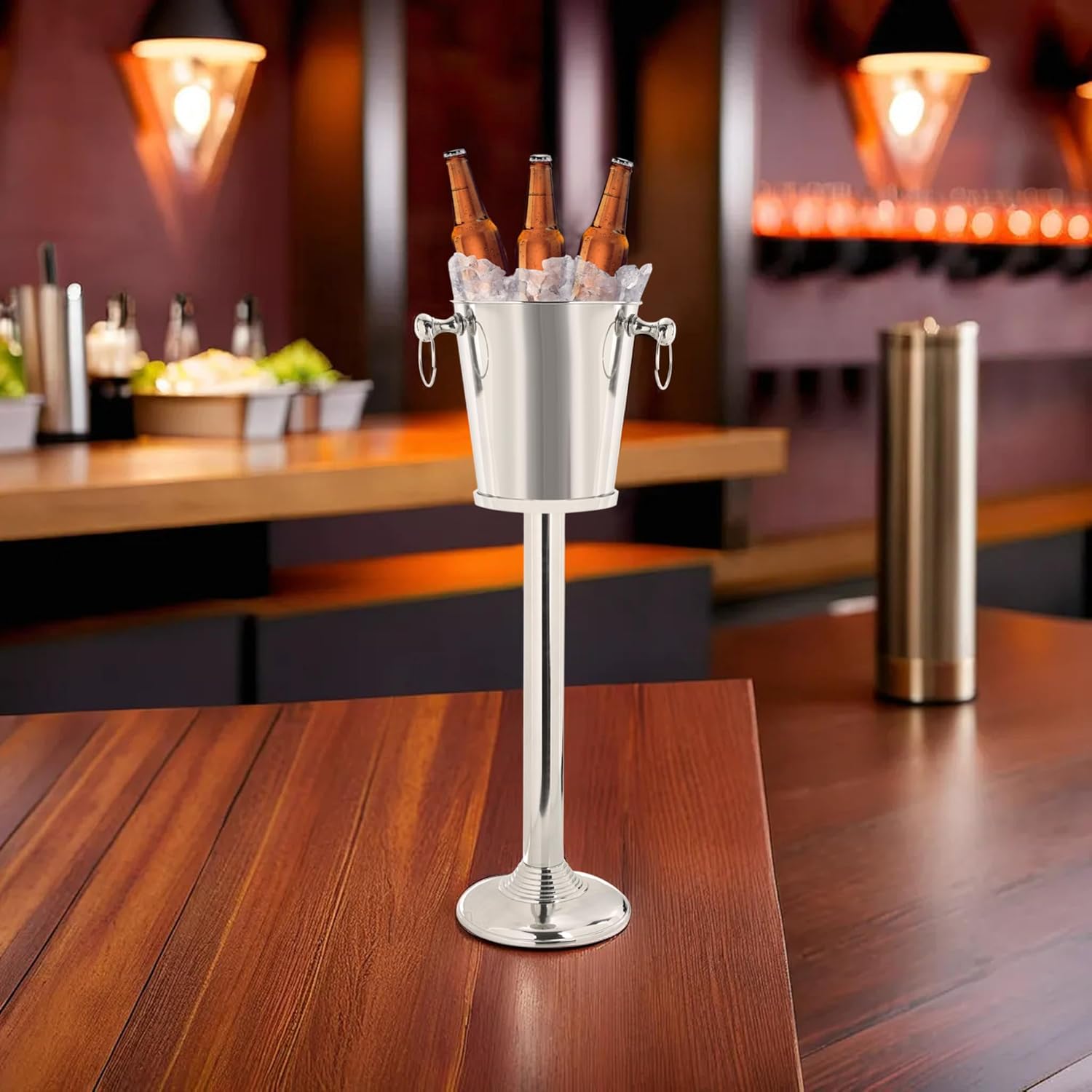 Deep Hammered Nickel-Plated Wine & Ice Bucket with Stand