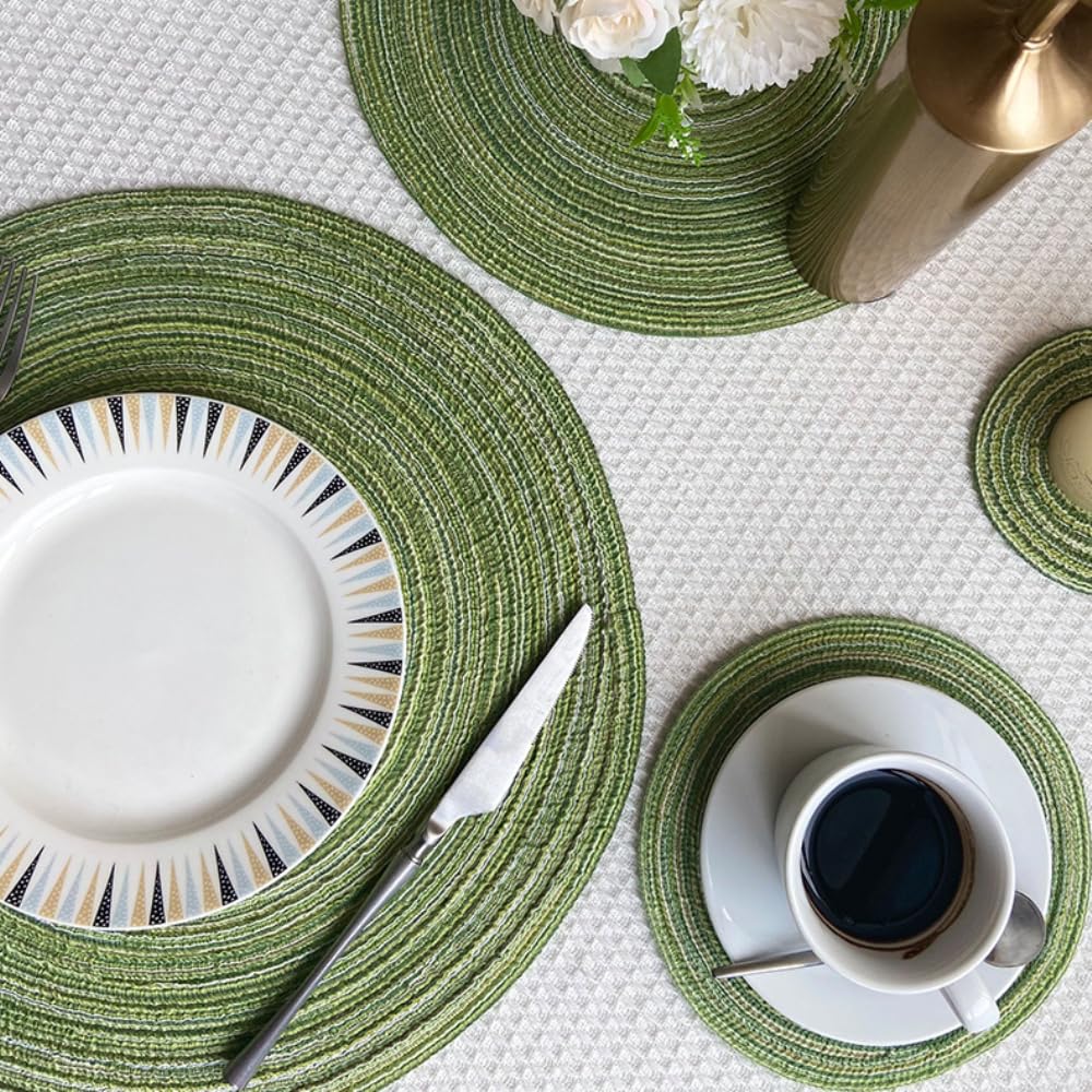 Lot De 4 Dessous De Verre Ronds En Coton Tissé Faits à La Main - 11 Cm Et 18 Cm, Antidérapants Pour Pots De Fleurs, Tasses Et Vases
