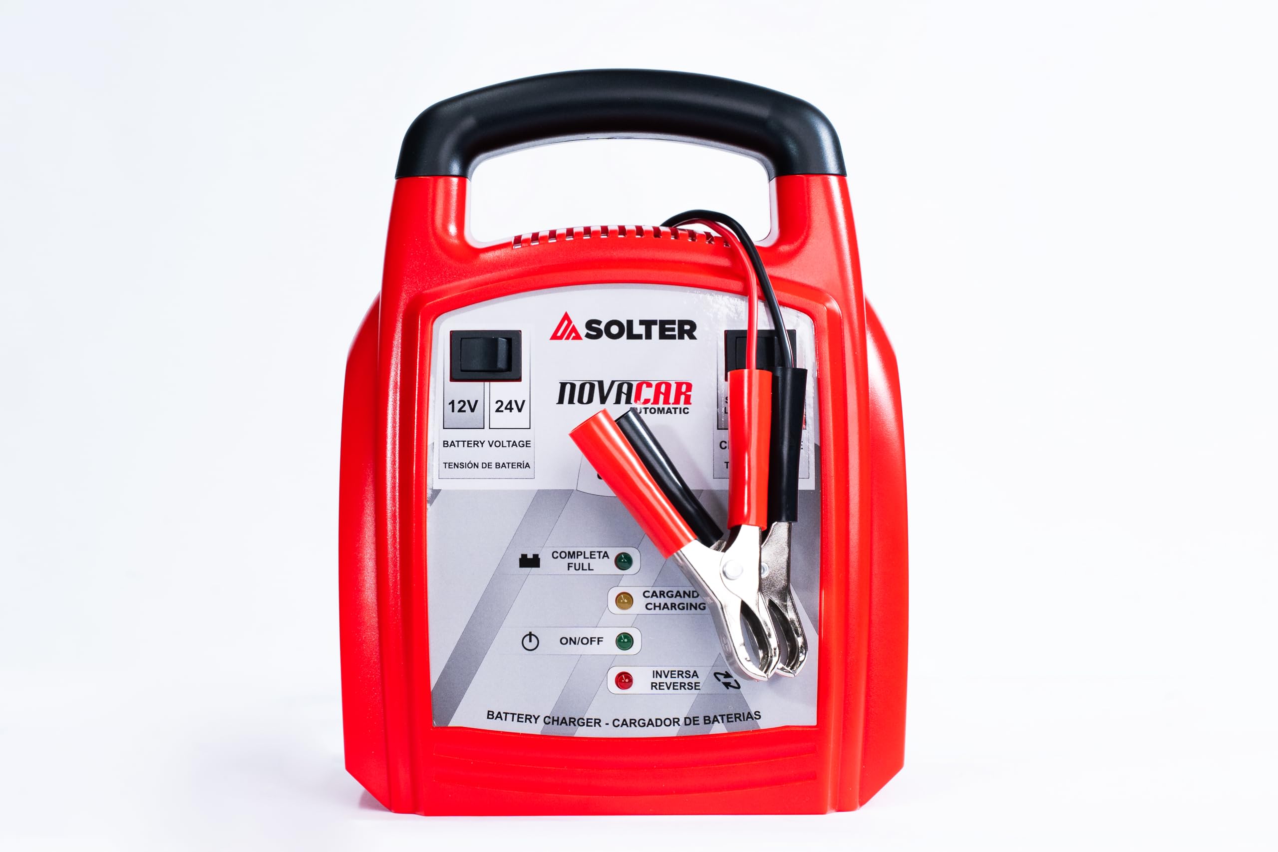 Cargador Automático Solter NOVACAR 16A, 12/24V, Carga Inteligente Rápida y Lenta hasta 150Ah, Protección Avanzada, Compacto y Fácil Transporte, Ideal Vehículos, Náutica y Maquinaria