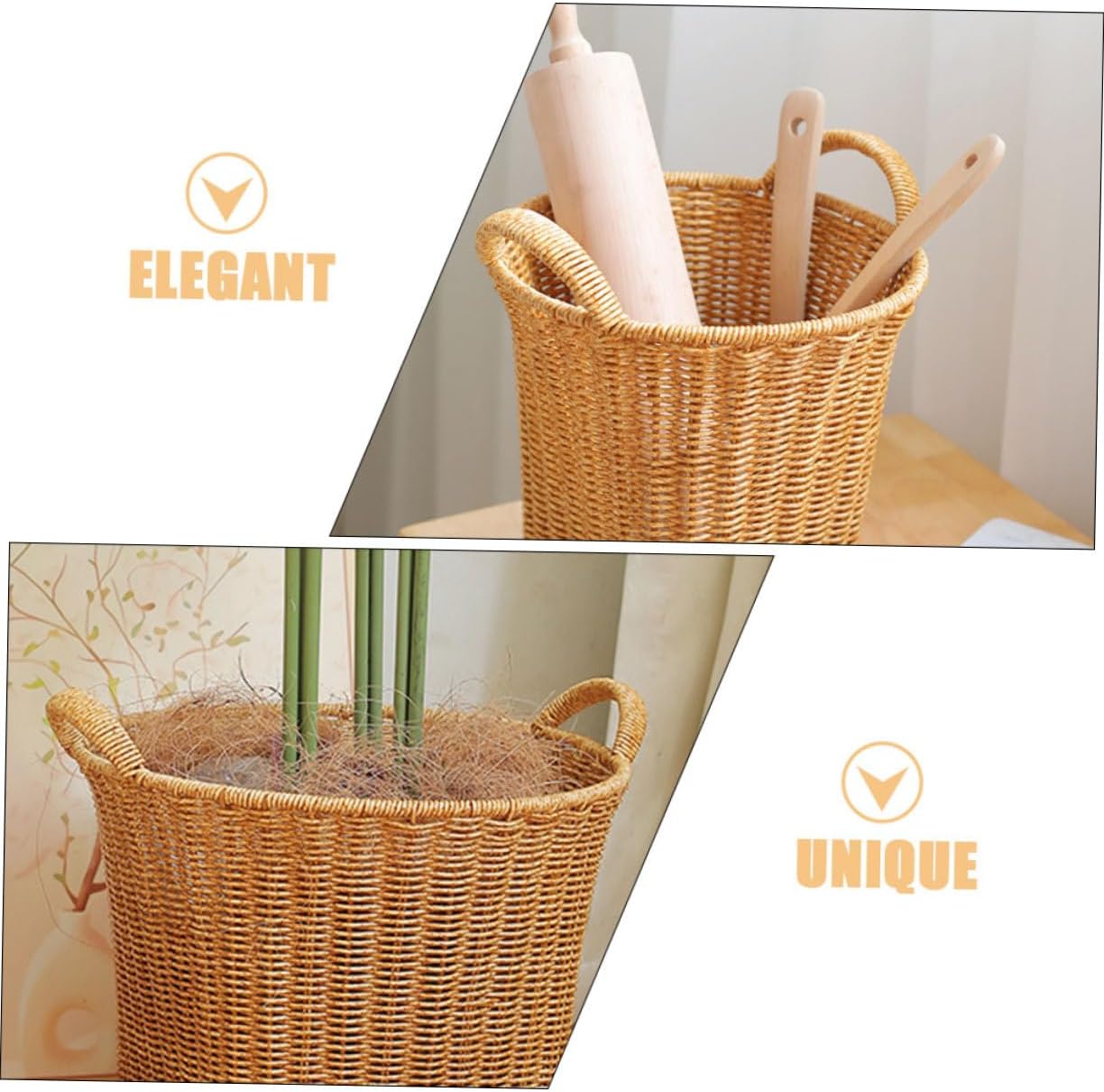Handheld Woven Plastic Basket with Handle for Fruits and Vegetables image 2