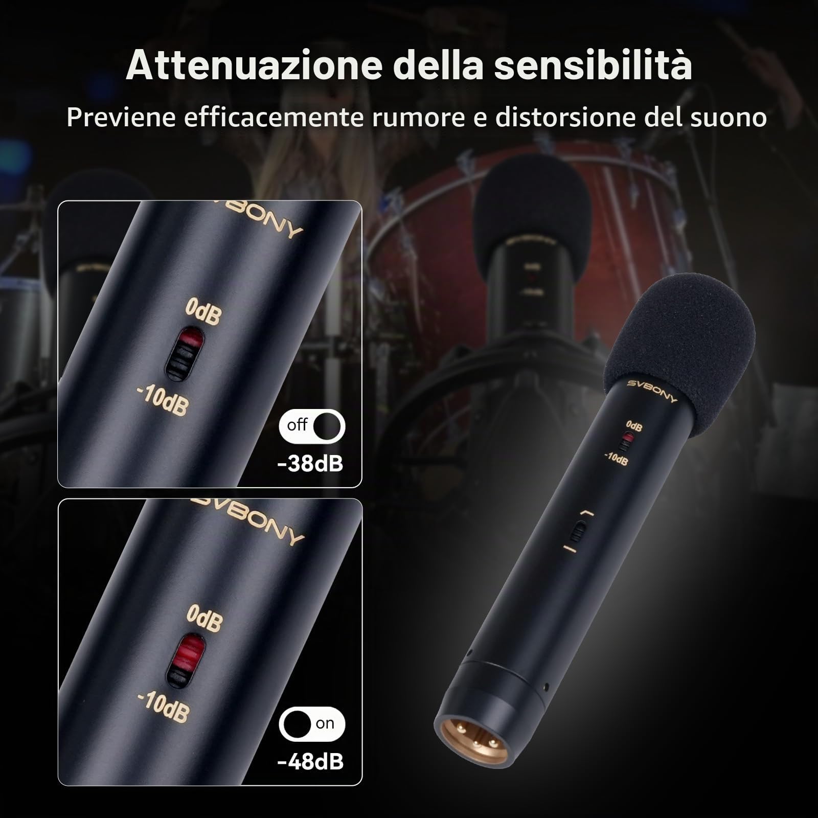 SVBONY SVMic M1 Microfono Dinamico Cardioide per Registrazione Strumenti | Kit Microfono a Condensatore Stereo Professionale con Attenuazione 10dB, XLR a 3 pin, Filtro Passa-Basso 100Hz&SNR 78dB