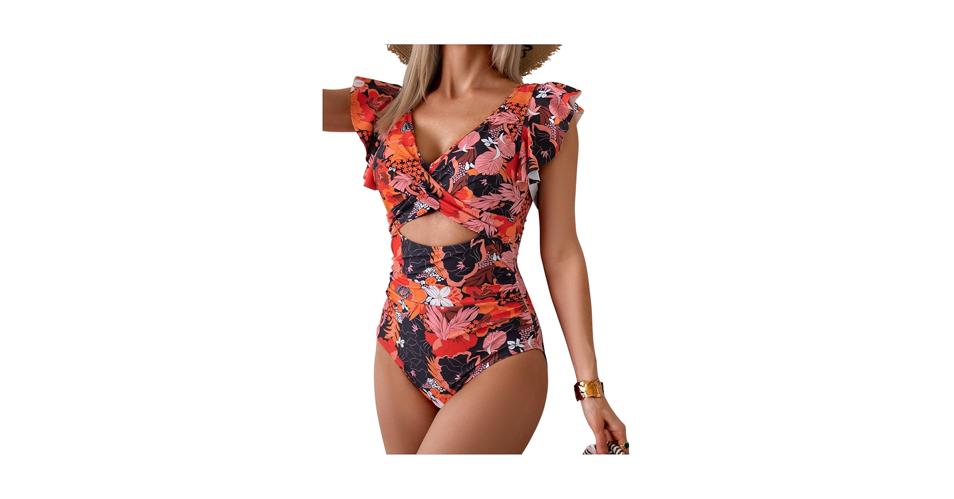 B2prity Women's One Piece Swimsuit Ruffle Cutout Bathing