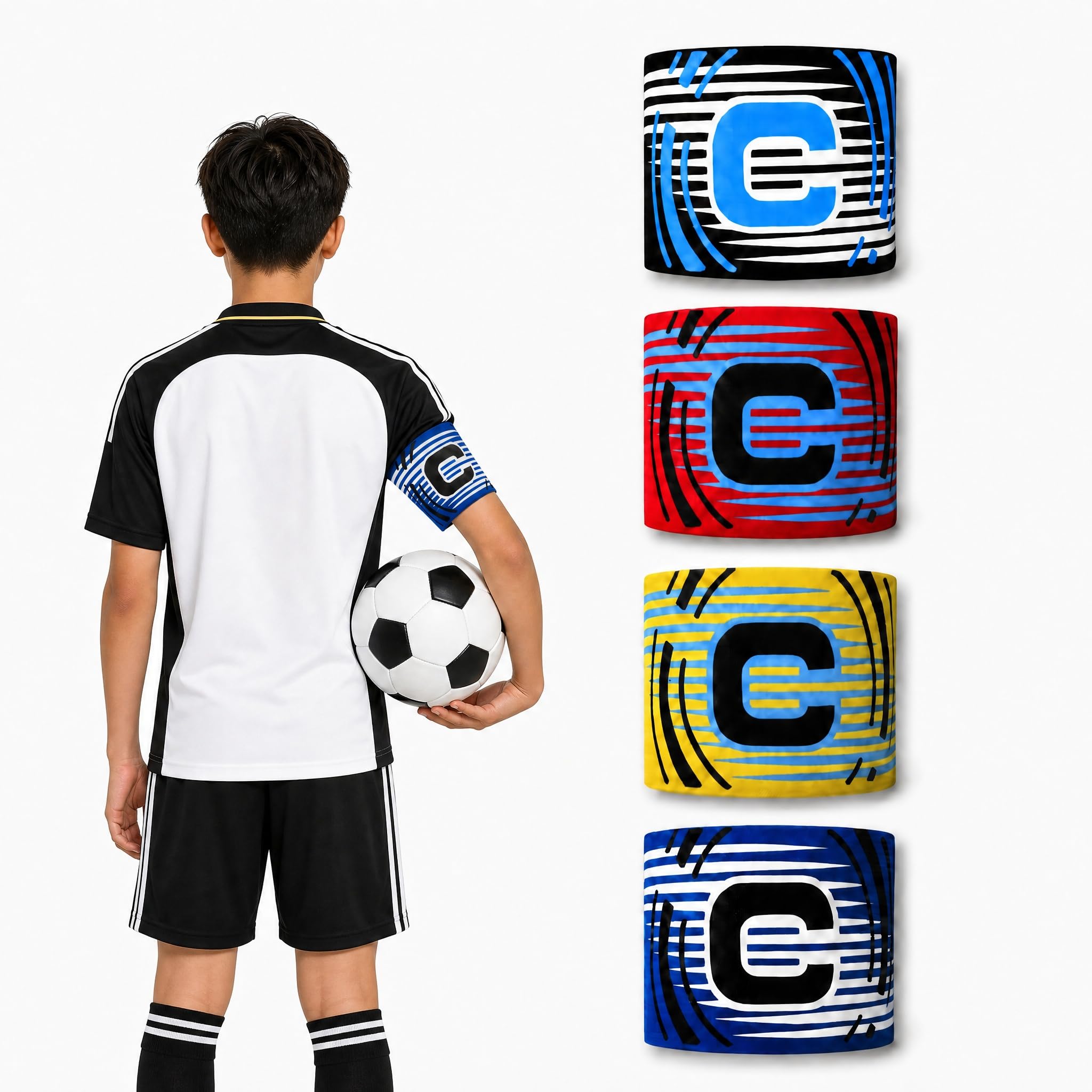 Captains Armband 4 Colours, Captains Armband Football Kids & Youths, Adjustable Captain Armbands, Elastic Sports Armbands, Captain Arm Bands, for Football Rugby Basketball Volleyball
