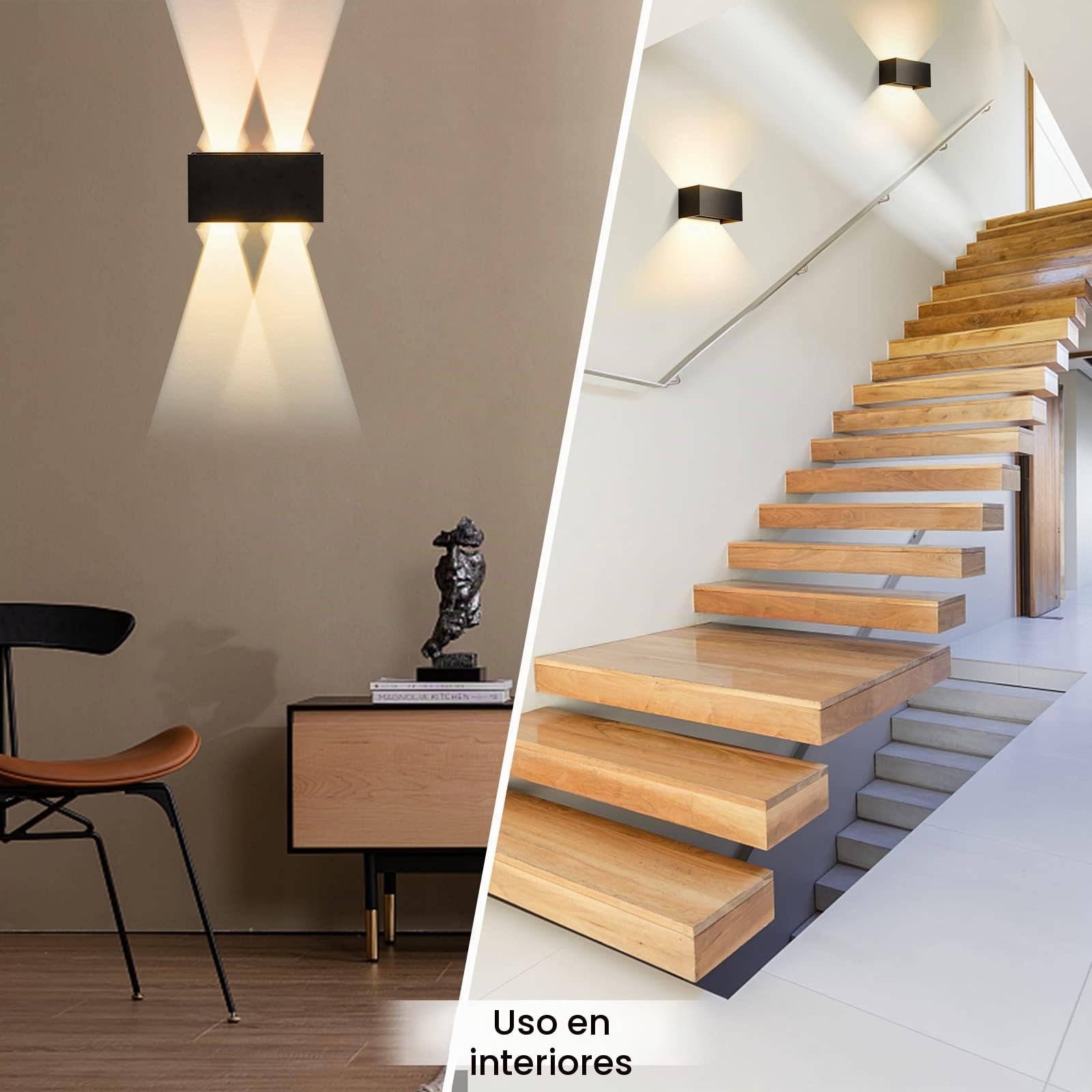 Aplique LED Moderno para Pared Exterior e Interior, IP65 Impermeable, 3000K Blanco Cálido, Aluminio, Ángulo de Haz Ajustable, Negro