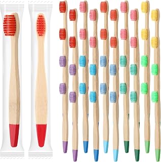 40 Pieces Kids Bamboo Soft Bristles Toothbrushes | Colorful Handles, 5.7 Inch, Individually Wrapped, Home School Travel Teeth Manual Cleaning, for Kids Children Toddler