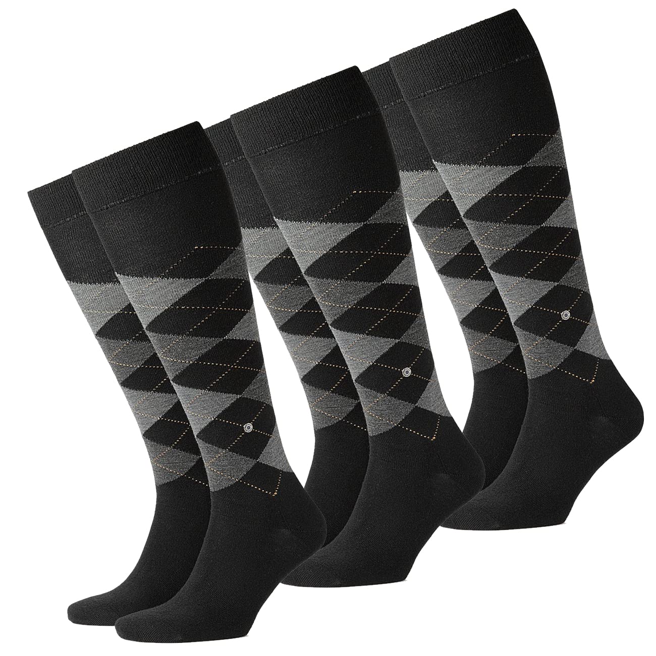 Burlington Herren Kniestrümpfe Edinburgh 3er Multipack 40-46 Mehrfarbig Kariert 75% Wolle Argyle-Muster, Größe:40-46, Packgröße:3 Paar, Farbe:Black (3000)