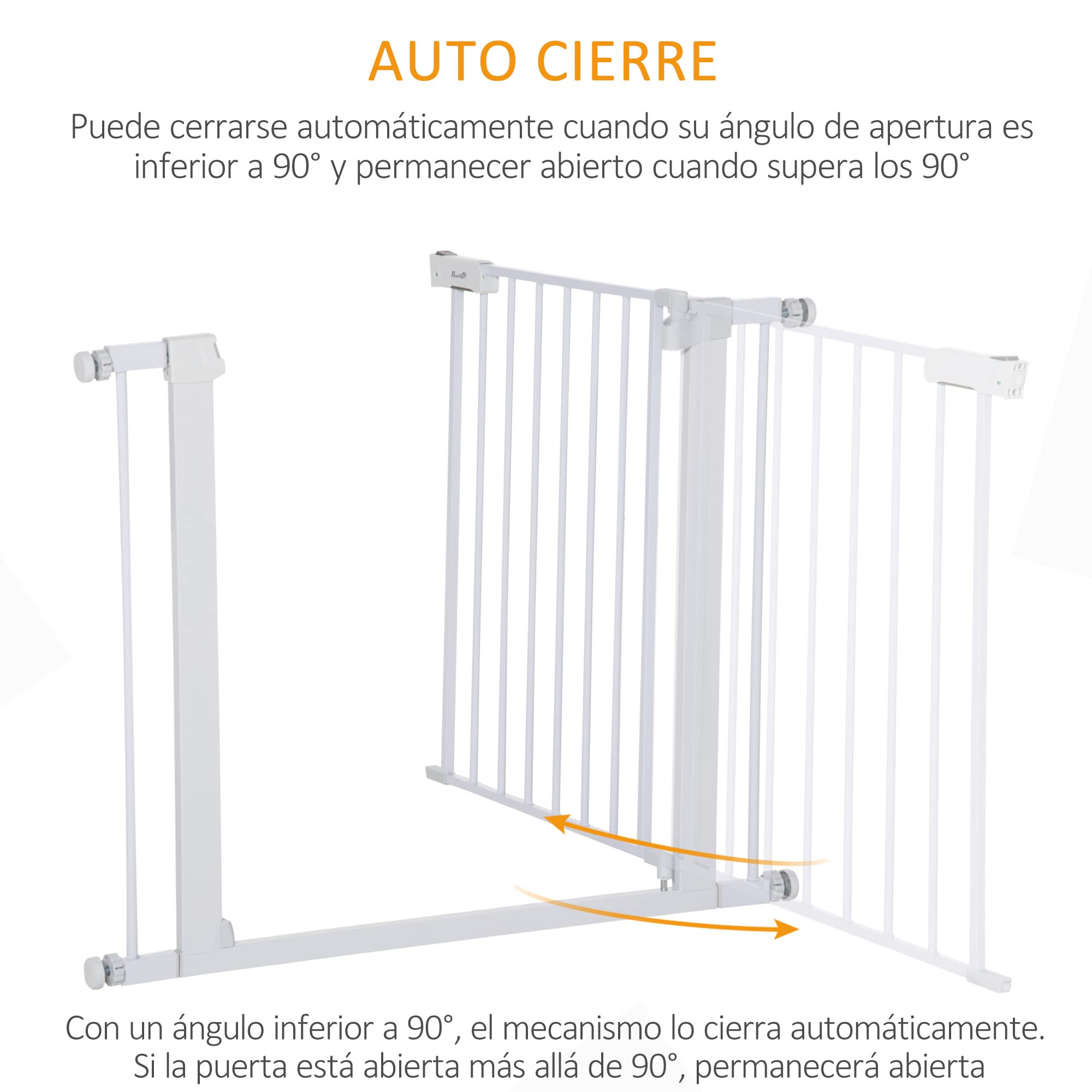 PawHut Barrera de Seguridad de Perros Extensible para Escaleras y Puertas 76-97 cm Valla para Perros con 2 Extensiones de 7 cm Cierre Automático y Marco Metálico Altura 76 cm Blanco
