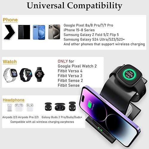 Miniatura 2 de Cargador inalámbrico 3 en 1 para Fitbit Versa 3 Fitbit Sense, soporte de cargador Versa 3 compatible con iPhone 14 13 Pro Max, Samsung Galaxy S23