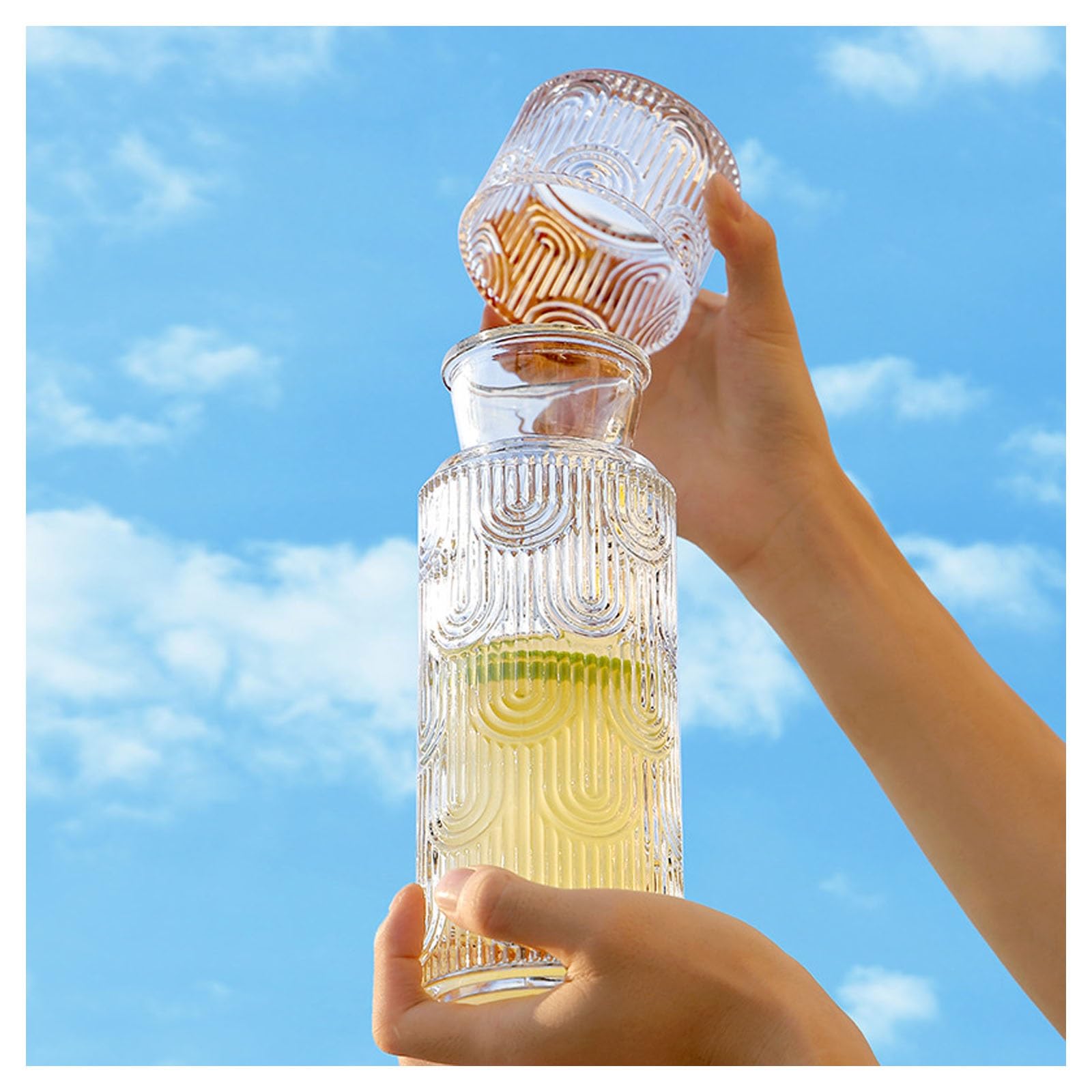 Juego de jarra de agua y vaso, jarra de vidrio grueso y vaso para dormitorio, baño, elegante decantador de enjuague bucal para hidratación y servir