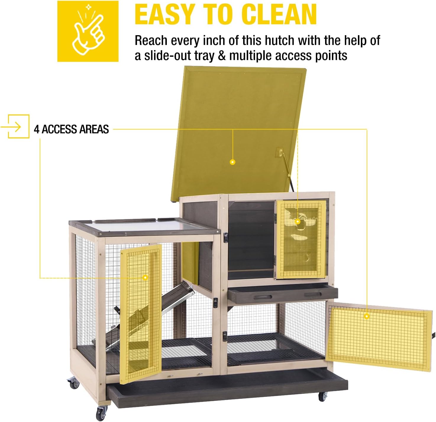 Aivituvin Rabbit Hutch Bunny Hutch Large Rabbit Cage, Indoor Bunny Cage Outdoor Rabbit House (Coffee Color)