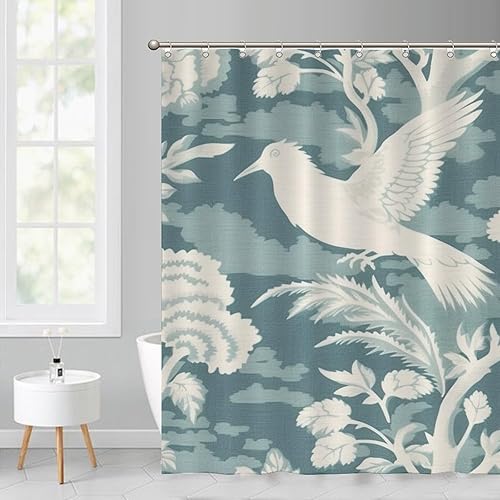 Miniatura 204 de Cortinas de ducha de baño con ganchos, 72 x 92 pulgadas, cortina de ducha de tela impermeable con diseño de flores y pájaros, cortina de ducha