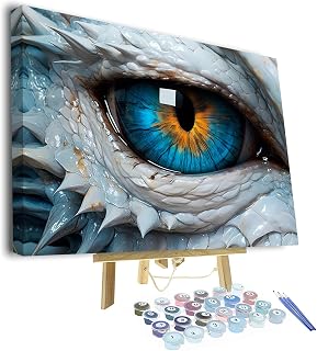 DIY Paint by Number for Adult, White Dragon Paint by Numbers, Dragon's Eye Adult Paint by Numbers Kits on Canvas, 16X20 Inch Dragon Paint by Numbers for Adults Beginners Framed
