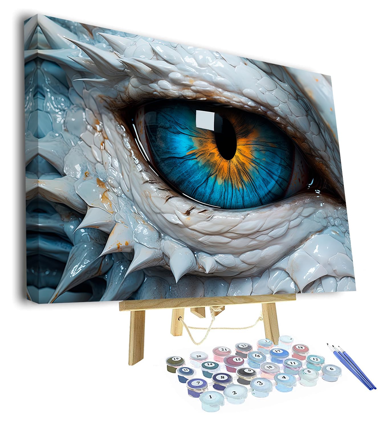 TISHIRON DIY Paint by Number for Adult, White Dragon Paint by Numbers, Dragon's Eye Adult Paint by Numbers Kits on Canvas, 16X20 Inch Dragon Paint by Numbers for Adults Beginners Framed