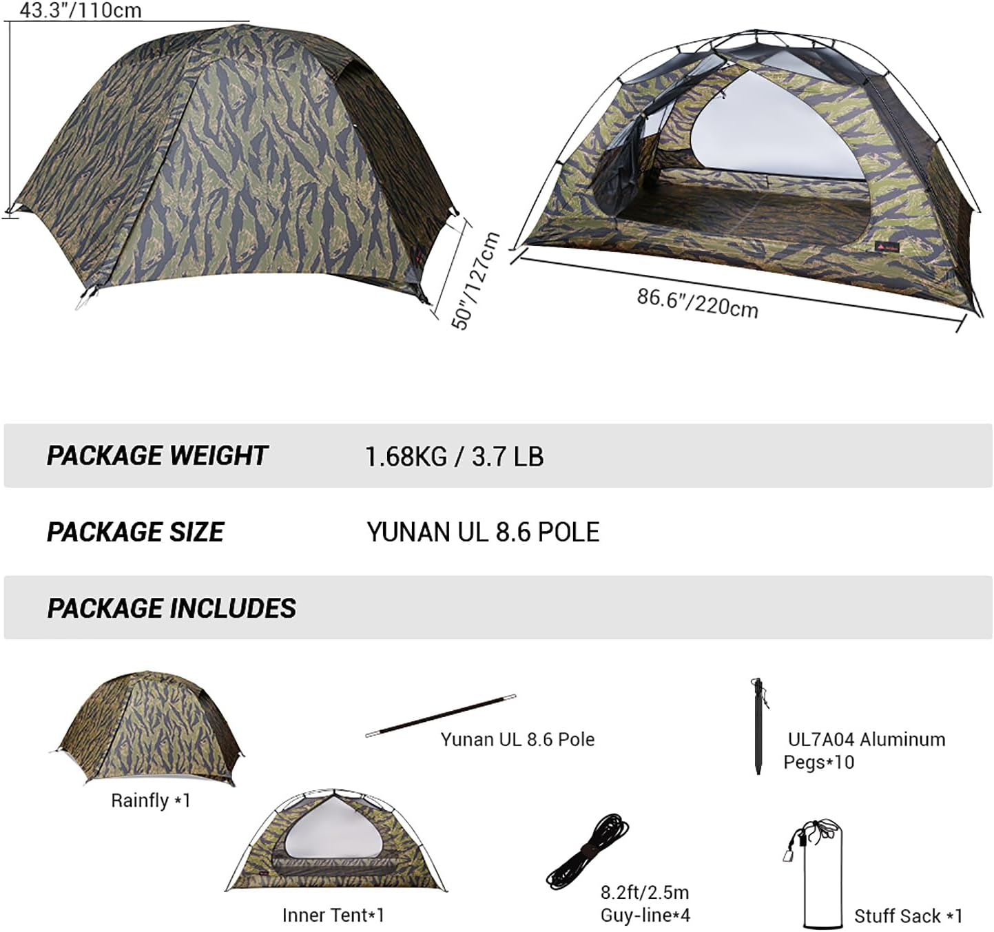 Camping Tent CAMO Backpacking Tent, Scout Portable Ultralight 3 Season Tent Waterproof for 2 Person Hiking, Mountaineering, Trekking