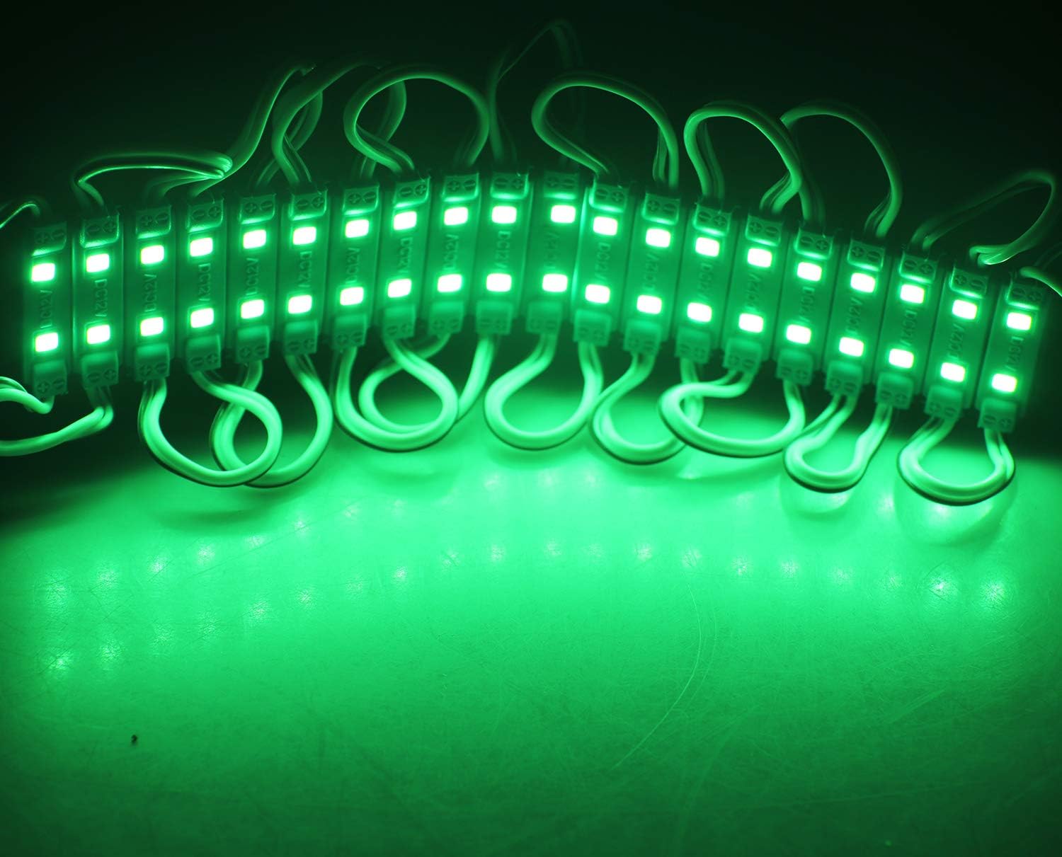 REXTiN Super Bright 200pcs 2835 2 LED Module Sign Lights 80-90LM Per Module Waterproof Decorative Light for Letter Signs with Tape Backside (Green)