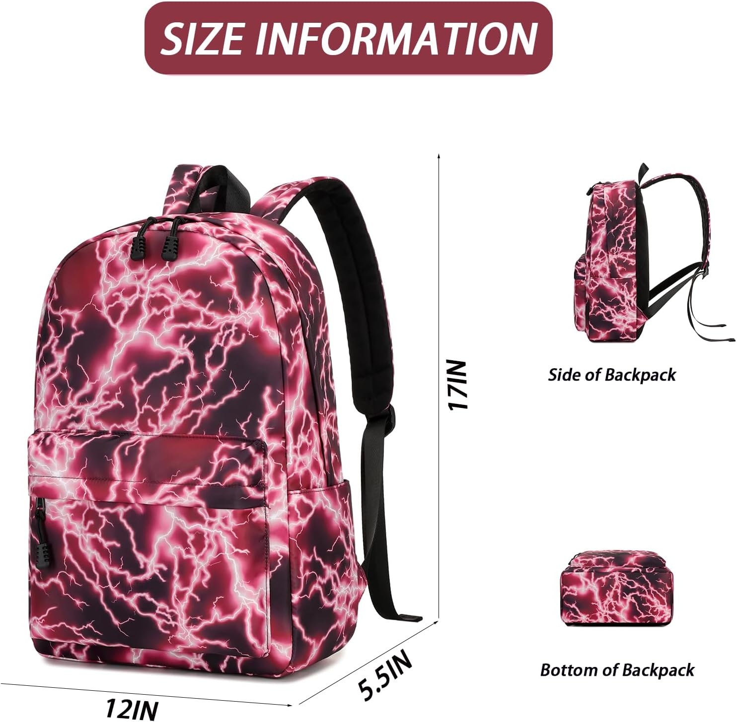 mezhsa Boy School Backpack Elementary Middle Lightning Bookbag Laptop Teenager Waterproof Lightweight 17 Inches (3Red)