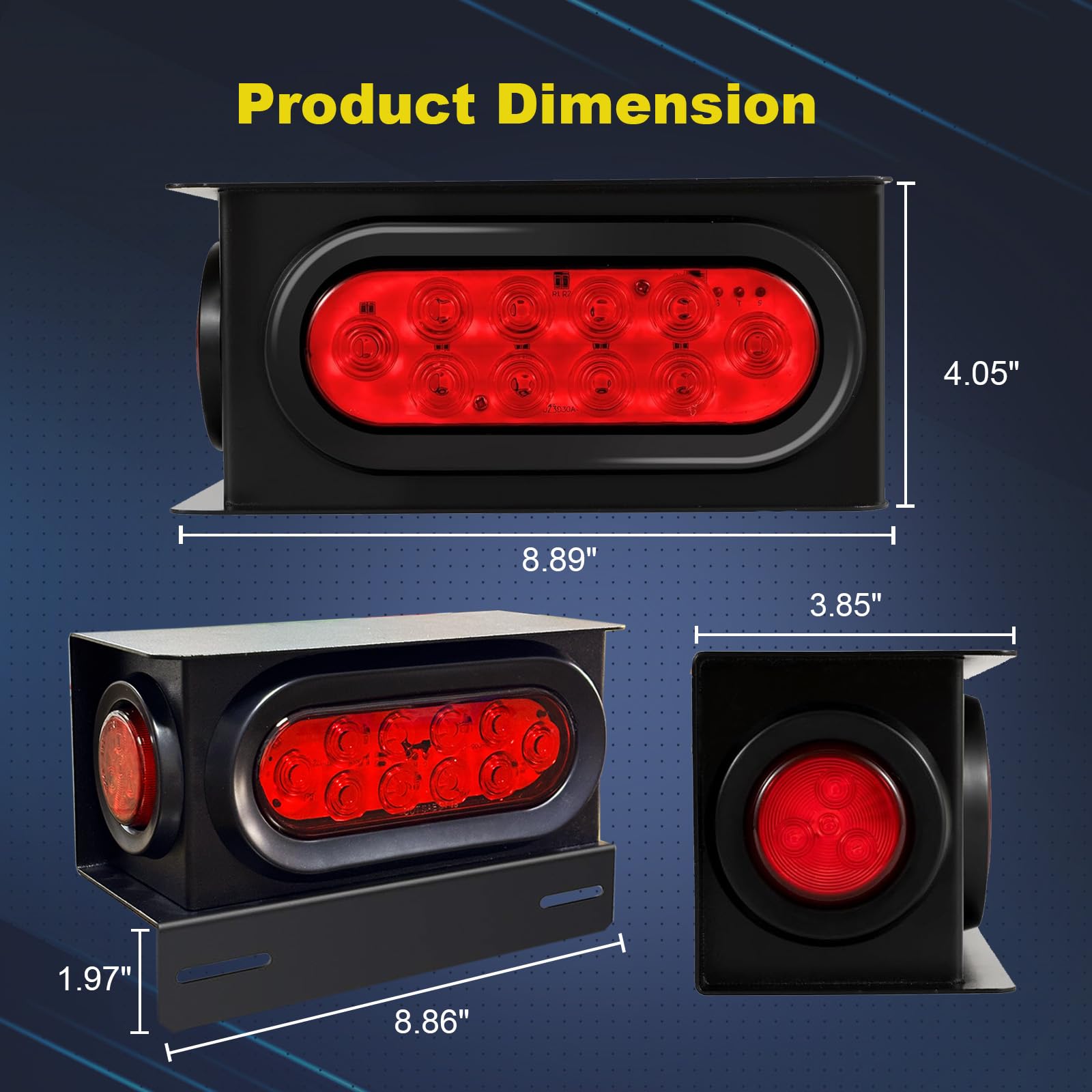 WALSIO 2 PCS Red Led Trailer Lights Kit with Screw Mount Steel Boxes, w/6 Inch Oval Tail Lights & 2 Inch Round Side Lights, w/Grommet Plugs Wire Connectors (Red Side Lights)