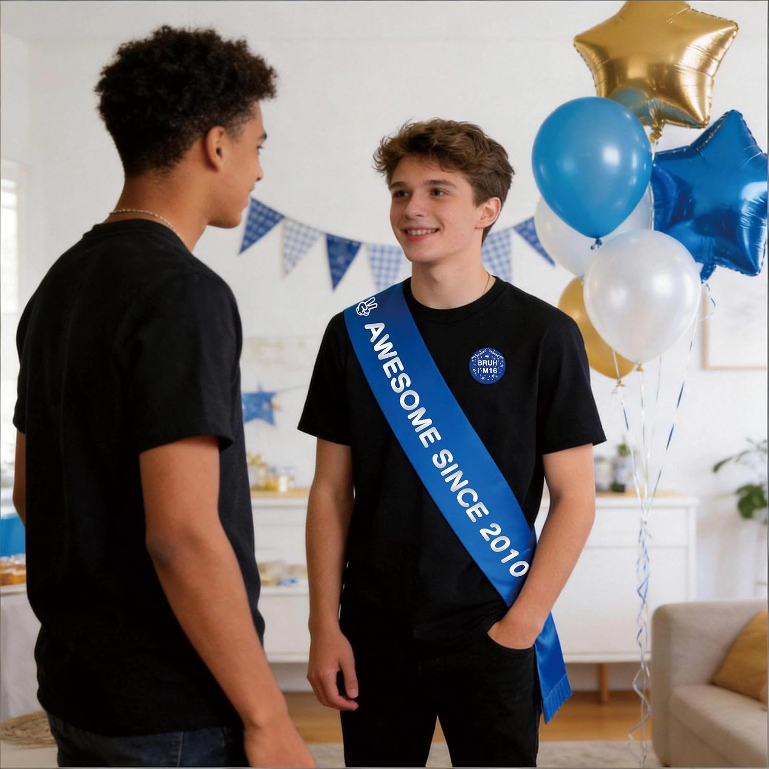 16th Birthday Decorations Boys Set - 2 Pcs Blue Awesome Since 2010 Satin Sash Bruh I'm 16 Badge Outfit Accessories for Sixteen Year Old Photo Props Funny Party Teenager Celebration Decor Supplies image 5